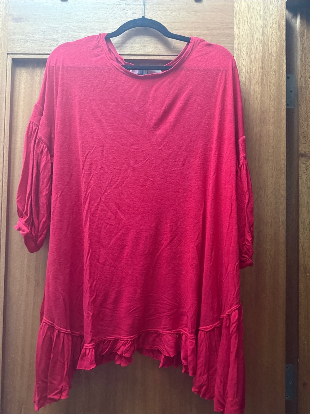 Free People Bright Red Ruffle-Hem Tunic